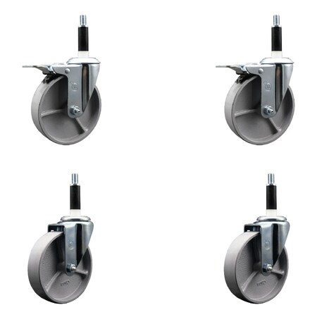 Service Caster 5'' Semi Steel Swivel 7/8'' Expanding Stem Caster Set 2 Total Lock Brakes, 4PK SCC-EXTTL20S515-SSR-2-S-2-78